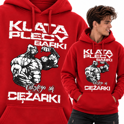 BLUZA Z KAPTUREM  NA SIŁOWNIĘ KLATA PLECY BARKI CZARNA